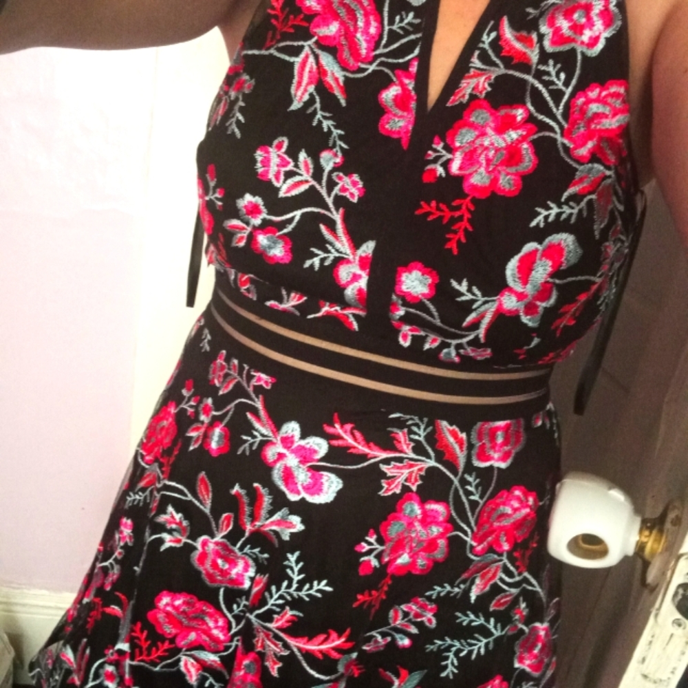 Pink, black & silver flared dress. Size 13 Design by: by&by